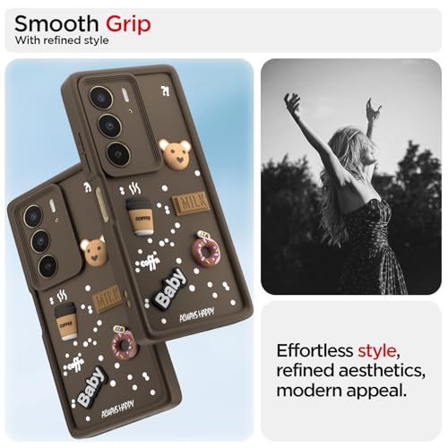 Image of Pikkme Back Cover for Realme C75 | 3D Bear Silicone Cute & Fun Coffee Cartoon | Full Body Protection Bumper Case (Brown)
