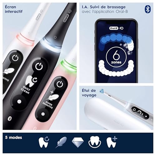 Oral-B iO Elektrische Zahnbürsten, 2 Stück, Schwarz und Rosa, Griffe mit schwarzem und weißem Display, Bluetooth, 3 Aufsteckbürsten – Bild 6