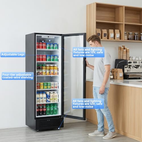 Image of 9 Cu.Ft Commercial Refrigerators, Beverage Refrigerators with Double-Tempered Glass Door, Display Fridge for Bar, Office, Restaurant, Outdoor Display Cooler with Soft LED Light and Adjustable Shelves