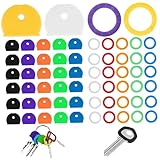 64 Stück Schlüsselkappen, niedliche runde und flache, bunte Schlüsselhüllen, tragbare Kunststoff-Kennzeichnungen für Hausschlüssel, Büro und Sicherheitsorganisation