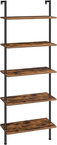 HOOBRO Estantería de escalera para bricolaje, estantería de pared de 5 niveles, estantería vertical de oficina, estantes de almacenamiento de madera