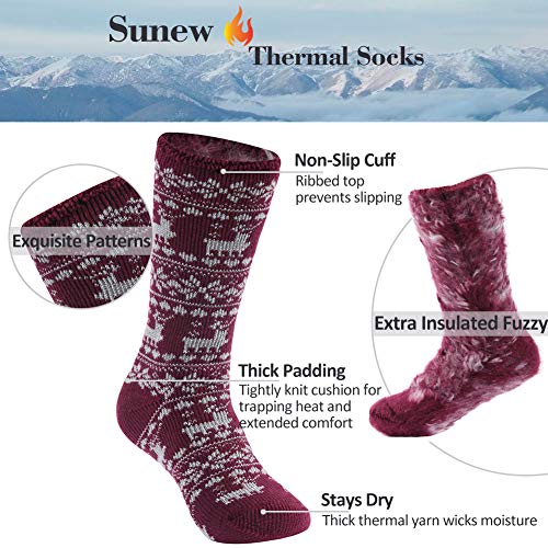 Sunew Thick Snowboarding Socks Men, Women Heat Trapping Winter Calf High Socks For Arctic Extreme Weather Warm Fur Lined Soft Skiing Vintage Socks For Indoor Outdoor, 2 Pairs Crimson Medium #TOP5