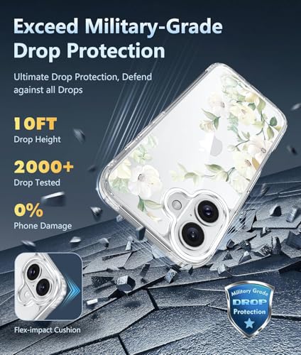Image of Elzzi Clear Transparent Flower Cover for iPhone 17 Case Shockproof Floral Design Full Camera Protection Shockproof PC+TPU Transparent Cover for Girls & Women (Grey)