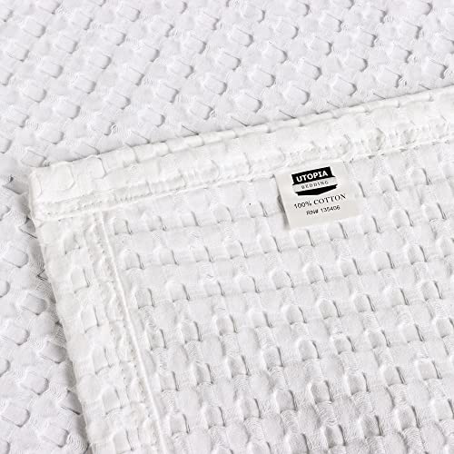 Utopia Bedding Cotton Waffle Blanket 300 Gsm (White - 90X90 Inches) Soft Lightweight Breathable Bed Blanket Queen Size Layering Any Bed For All Season #TOP6