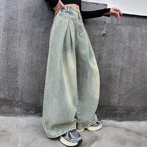 Baggy Blue Jeans for Girls Wide Leg Elastic High Waisted Denim Pants Cute Autumn Trousers Y2k Jeans Streetwear Fashion2