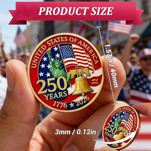 Image of USA 250th Anniversary Commemorative Coin 1776-2026 with Gift Box, America 250 Challenge Coin, 250th Anniversary USA Collectible, Patriotic Liberty Eagle Coin, America 250th Birthday Gift
