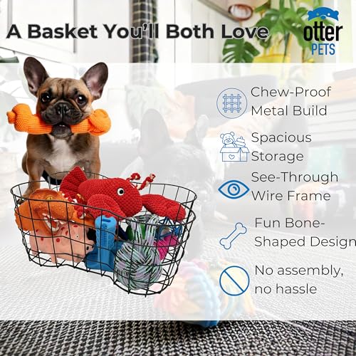 Metal Dog Toy Basket, Bone Shaped Indestructible Dog Toy Bin, Sturdy Dog Storage Organizer, 17 (L) x 13 (W) x 7 (H) inches - Image 3