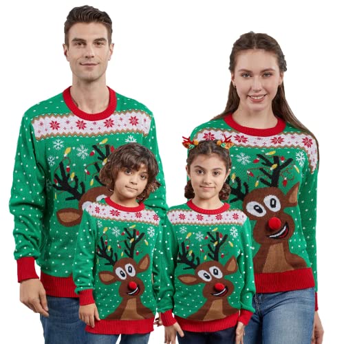 IVYSHION Pull de Noël assorti à manches longues avec renne et bonhomme de neige pour homme, femme, fille, garçon, B-Dad, XL Cover