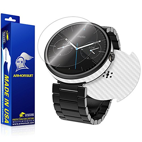 ArmorSuit Motorola Moto 360 (1st Gen) Screen Protector MilitaryShield + White Carbon Fiber Skin Wrap Film Back Protector for Motorola Moto 360 (1st Gen)