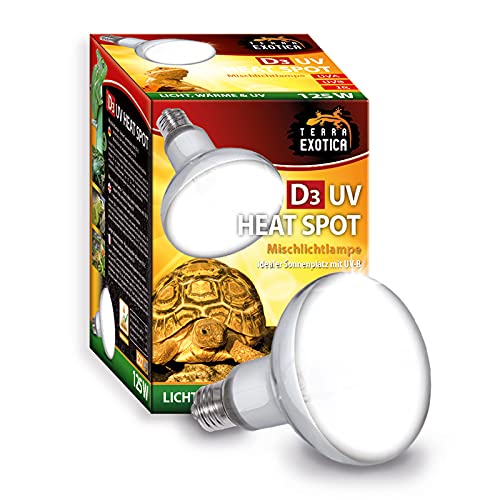 Terra Exotica D3 UV Heat Spot 125 Watt - in 80, 100 und 125 Watt erhältlich - UVB UVA Wärmelampe für Reptilien Sonnenlicht simulierte Förderung der D3-Synthese (125 W)