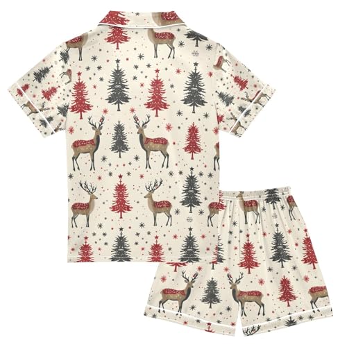 senya Christmas Deer Snow Red 1 Satin Summer Pajama Sets Silk Short Sleeve Button Down Sleepwear2