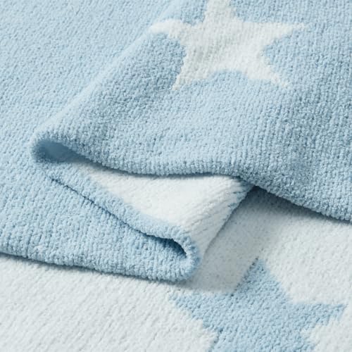 Image of CREVENT 30 inchX40 inch Cozy Soft Warm Chenille Baby Blanket for Girls Boys, Newborn Essentials for Infant, Baby Shower Receiving Gift - Blue Star
