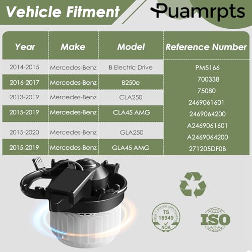 Image of AC Heater Blower Motor Assembly - Compatible with Mercedes-Benz Vehicles - CLA250 2013-2019, GLA250 2015-2020, B250e, CLA45 AMG, GLA45 AMG, Replace# PM5166
