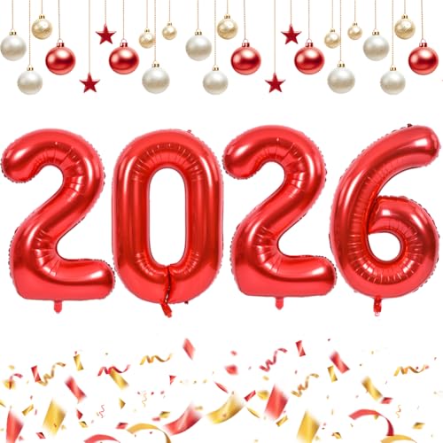 Image of TONIFUL 2026 Graduation Balloons 42Inch Red 2026 Number Balloons Aluminum Foil Mylar Balloons for New Year Eve Graduation Decorations Class of 2026 Christmas Anniversary 2026 Grad Party Supplies