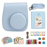 Zynphancer ミニインスタントカメラ用PUハードケース 青 – 富士フイルムMini 12 for 専用設計 調節可能ストラップ付き 収納ポーチ兼用