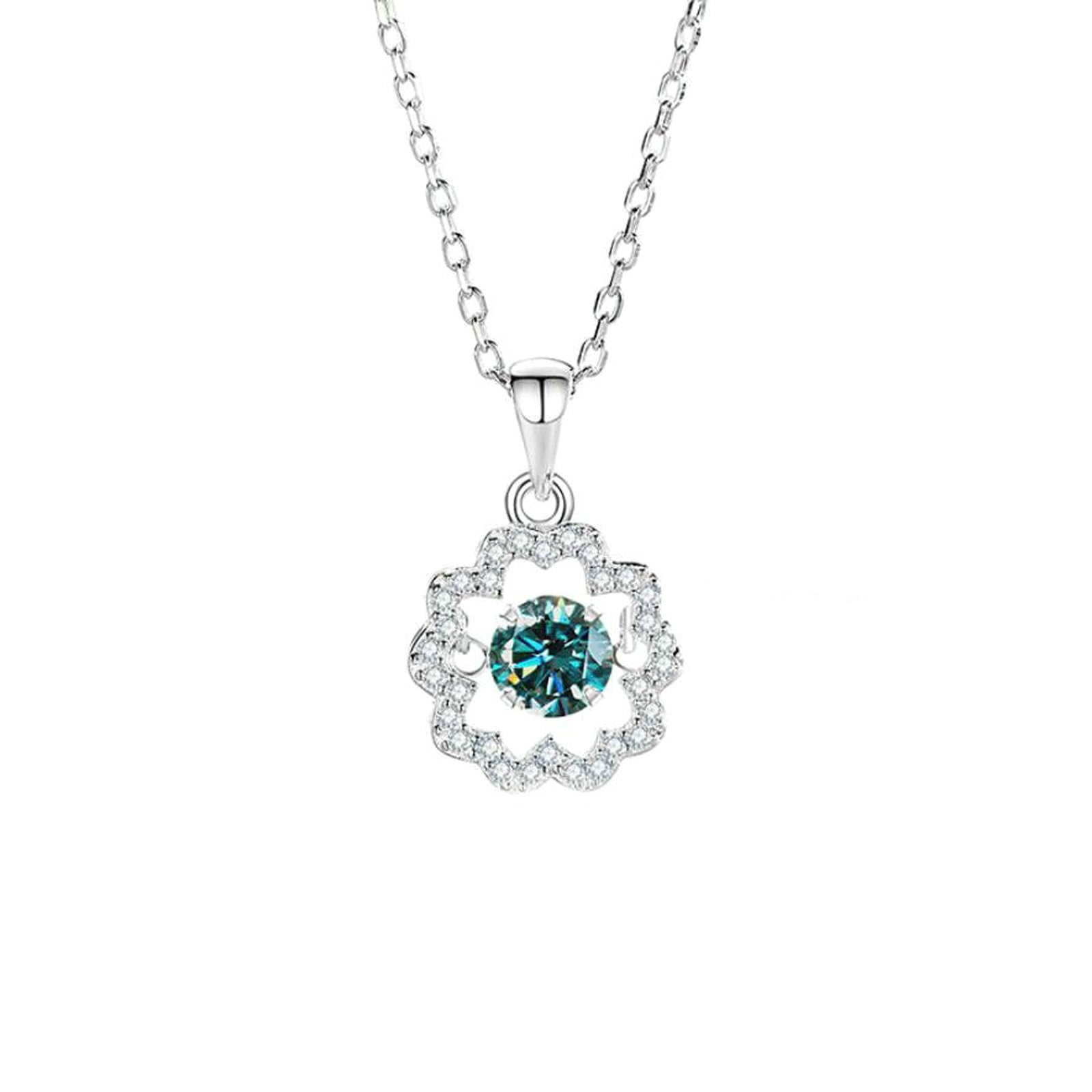 Collar para mujer de oro blanco 750, cadena colgante de girasol con 5 mm de topacio moissanite de 0,5 ct y diamante para mujer