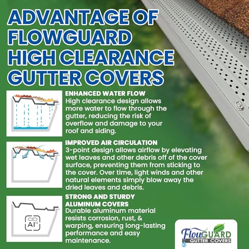 Image of FlowGuard USA Made Professional DIY 5 Inch High Clearance 50-Year Gutter Cover System - Matte - Aluminum Gutter Guards - 102 Feet - by FlexxPoint