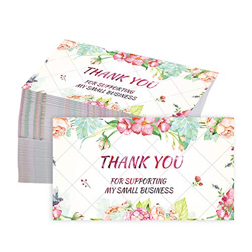100 Pieces Thank You for Supporting My Business Cards Colorful Flower Customer Thank You Appreciation Cards Apply to Online,Retail Stores,Customer Package Inserts, Handmade Goods(2 X 3.5 Inch)