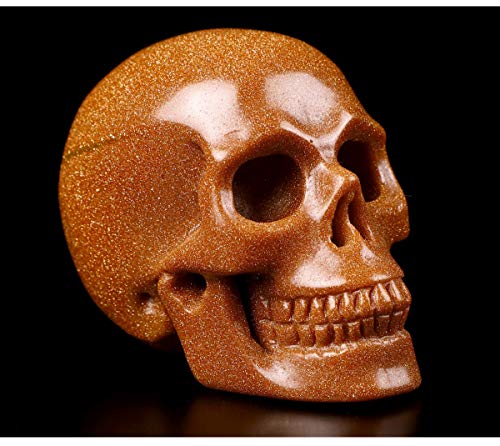 Calavera de piedra cristal Gold Sand 2 pulgadas miniatura 1