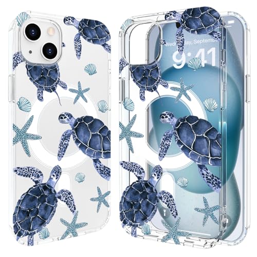 LuGeKe Case for iPhone 16,Blue Sea Turtle Compatible with MagSafe Accessories,Clear Slim Thin Shockproof Protective Phone Case Cover for Women - image 1