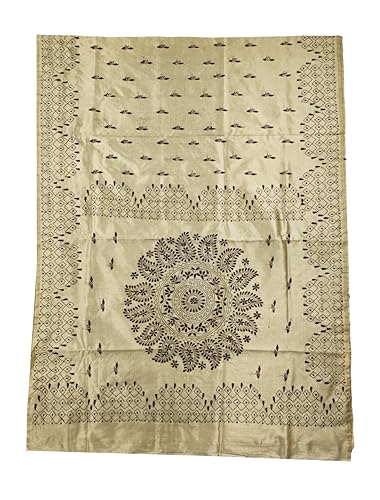 Image of SHRISTI CLOTHINGS Women's Hand Embroidered Cotton Silk Kantha Stitch Saree with Blouse Piece (J420824 BEIGED64)