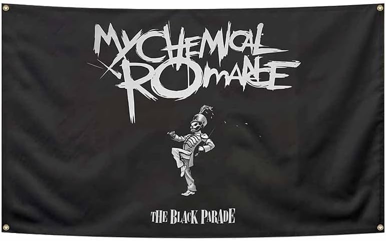 Image of Funny My Chemical Music Flag Romance Black Background With Brass Grommets 100% Polyester Man Cave Bedroom Wall Art Decor