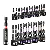 GEINXURN Pozidriv Lot de 26 Embouts de Vissage aux Chocs PZ1 PZ2 PZ3 25mm 50mm, Jeu d'embouts Magnétique pour Visseuse Tournevis Tige Hexagonale 1/4' S2 en Acier Allié avec 1 Porte-embout de 60mm