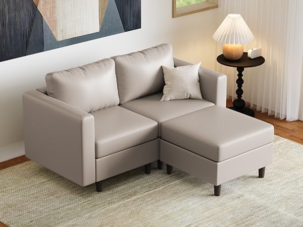 Image of ABCASA Modular Sectional Loveseat Sofa Couch with Storage Seats, 3 Seater L Shaped Couch with Movable Ottoman for Small Spaces, Whitesand