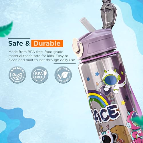 Image of Baybee Galaxy Kids Water Bottle 800ml | Leak-Proof Baby Sipper Bottle with Flip Lock Lid & Silicone Straw | BPA-Free School Water Bottle for Boys & Girls, Drinking Training Sipper Bottle Kids (Purple)