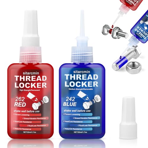 Schraubensicherung 50ml + 50ml, Hochfest und Mittelfest Schraubenkleber Hitzebeständig Anaerobe Aushärtung, Gewindekleber für Schrauben Bolzen - Verhindert Lösen Auslaufen Korrosion (Blau, Rot)