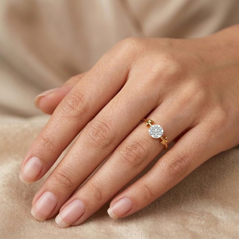 Image of DISHIS 18K(750) /14K(585) Yellow Diamond Flower Ring for Women
