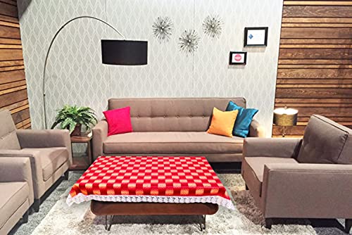 Image of The Furnishing Tree Waterproof PVC Rectangle Shaped 2 Seater Table Cover WxL 45x70 inches Gingham Pattern Red with White Border lace