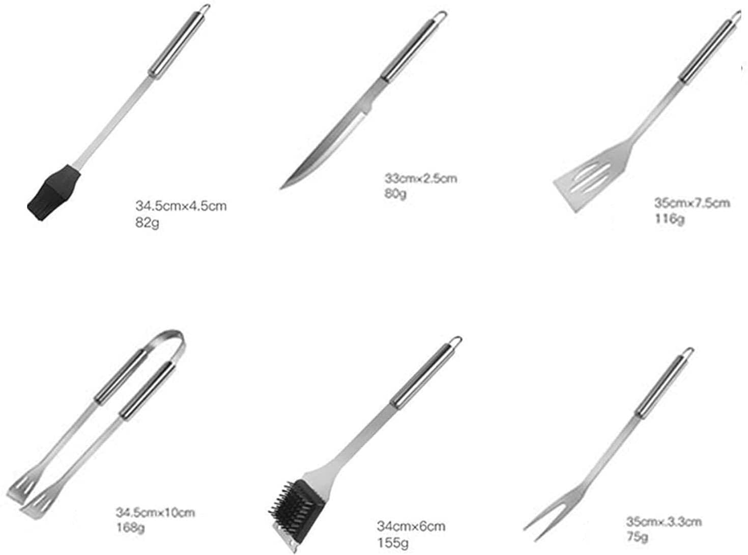 Set di 6 Utensili per Barbecue Resistenti, in Acciaio Inox, con Borsa portaoggetti, per Campeggio, Viaggi e Cucina all'aperto.