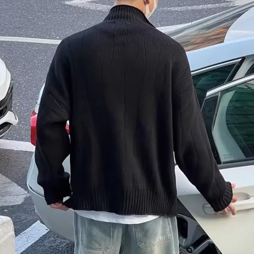 Men's Full Zipper Stand Collar Sweater Solid Long Sleeve Knitted Sweater Cardigan Open Front Winter Sweaters2