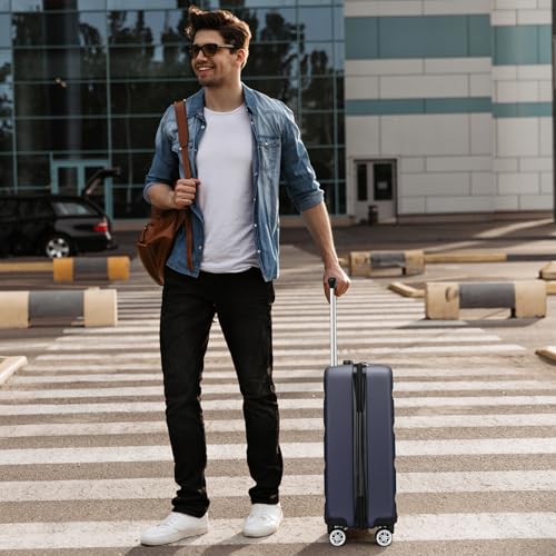 Kono 24 Inch Expandable Spinner Luggage with Wheels Hardshell Medium Checked Suitcase TSA Lock Navy2