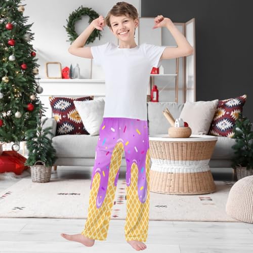 Boy's Pants White Purple Ice Cream Jogger Pants Elastic Waist Long Bottoms Trousers with Pockets 6-14 Years2