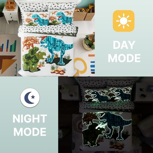 Twin Comforter Set for Boys-5 Pieces Dinosaur Glow in The Dark Twin Bedding Sets for Kids, Ultra Soft Bed in A Bag with Sheets