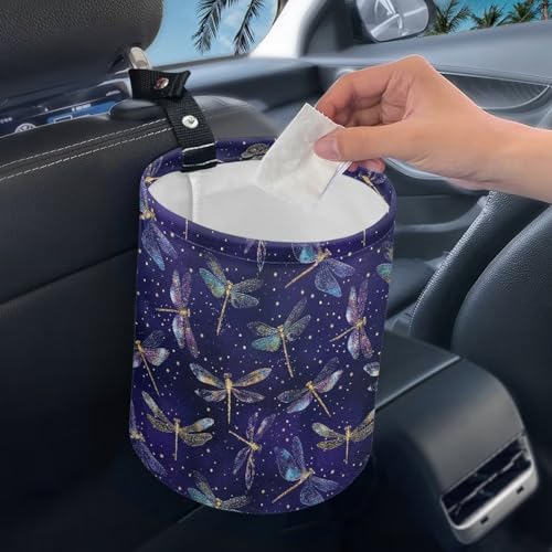 Image of Renewold Car Trash Can Blue Dragonfly Stylish Car Organizer Storage Bag for The Back /Front /Console of Any Cars, Sedans,SUVs,Vans & Trucks, Trash Bin Automotive Garbage Cans Foldable