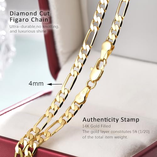 Gold Chain for Men & Women,14K Gold Chain Necklace for Women & Men Chains for Mens Figaro Chains Necklaces 4mm Width,20” 22” 24”18” - Image 4