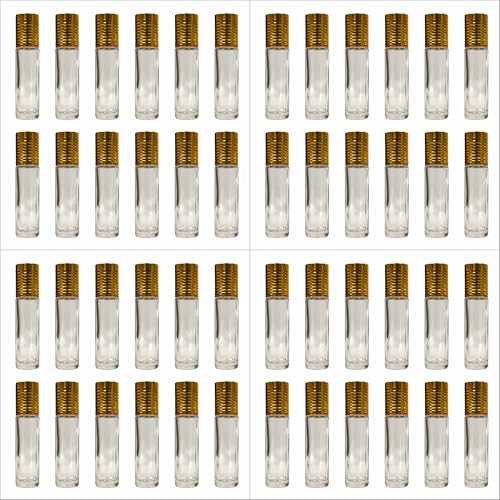 Image of by Riza Fragrance 6ml Refillable Roll-On Attar Bottle | Leakproof Clear Glass Empty Bottle with Plastic Roller & Golden Cap for Perfumes, Essential Oils, Lip Balm, etc. (48 pcs /)
