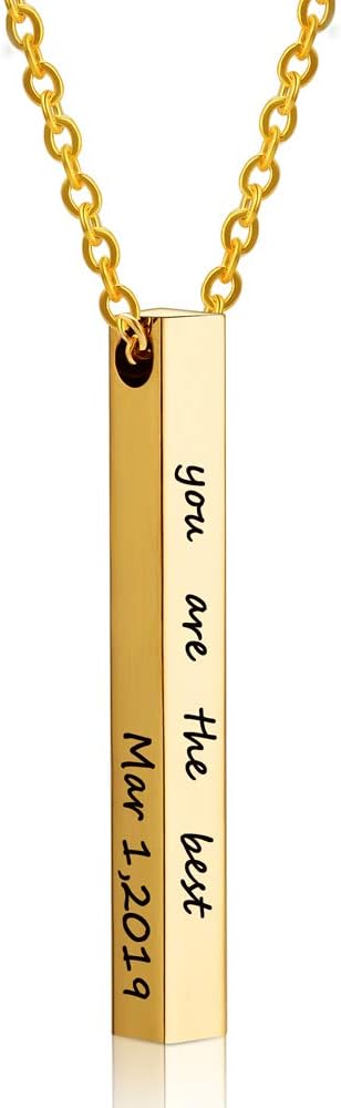 - 3D Bar Necklace Personalized Custom Name Bar Pendant Necklace Engraved Name Bar Necklace Gift for Men Women