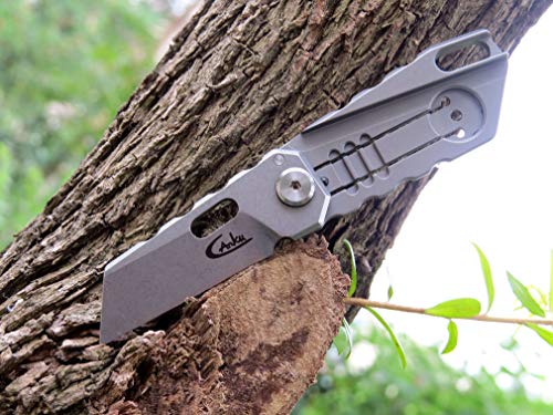 Ccanku C15 Folding Knives, D2 Steel Blade Titanium Handle Knife, 4.2 Inch Length Frame-Lock Folding Camping Tool Knife Outdoor Activities - Gray #TOP2