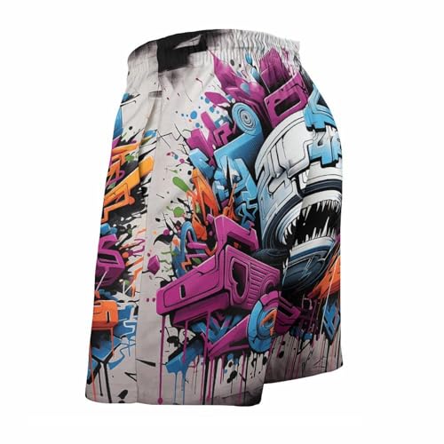 Colorful Graffiti Mens Swim Trunks Quick Dry Hawaii Bathing Suit Board Shorts with Mesh Lining-4