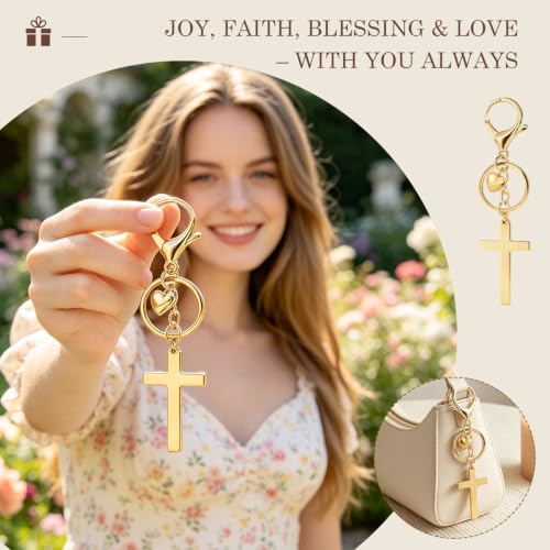 Cross Keychain, Jesus Key Chain Christian Faith Keychain Purse Charm Gold — view 5