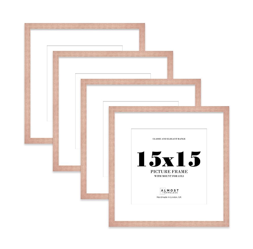 15x15 Bronze Picture Frame with Mount for 13x13 Photos, Prints - Modern Square Wall Frame, Set of 4