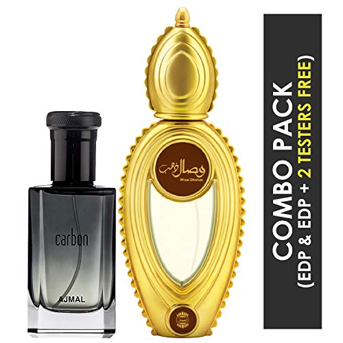 Ajmal Carbon EDP Citrus Spicy Perfume 100ml for Men and Wisal Dhahab EDP Fruity Floral Perfume 50ml for Men FREE - Image 2