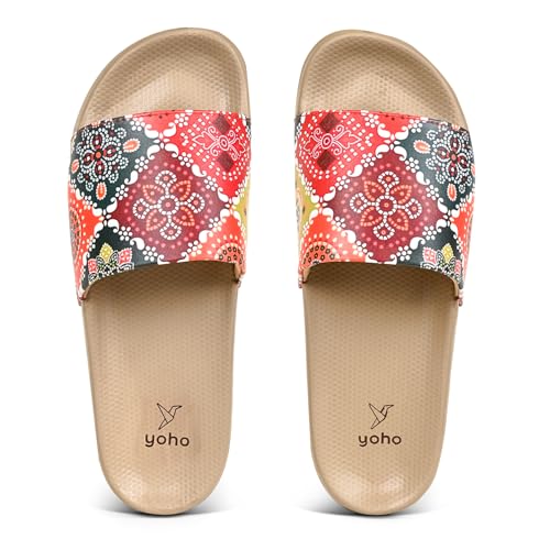 Image of YOHO Tropica Printed Comfortable Women Slides | Stylish Rainy Footwear & Waterproof Monsoon Sandals | Soft Inner Lining On Strap