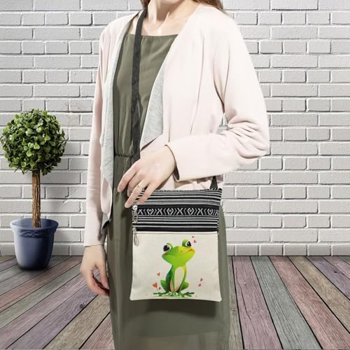 Lovely Frog Messenger Bag Small Ethnic Pattern Printed Adjustable Strap Crossbody Zipper Bag Lovely Frog Phone Bag Wallet Cute Shoulder Handbag for Women - 23