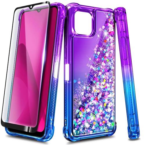 Coque REVVL 7 Pro 5G antichoc à paillettes avec verre trempé violet bleu