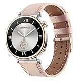 Armband für Huawei Watch GT 4 41mm Leder Uhrenarmbänder, 18mm Armbänder Echtleder Ersatz Lederband für Damen Herren - Rosa